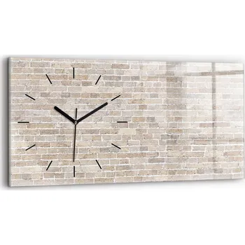 Hodiny Horizontální Skleněné Hodiny na Zeď do Obýváku s Grafikou Cihlová zeď 60x30 cm