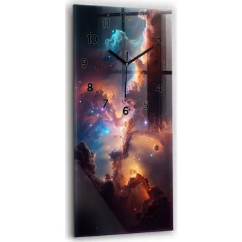 Hodiny Skleněné nástěnné hodiny do obýváku s grafikou Kosmický svět hvězd 30x60 cm