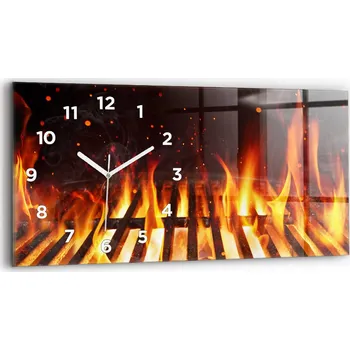 Hodiny Horizontální Skleněné Nástěnné Hodiny do Kanceláře se Stylovým Potiskem Gril 60x30 cm