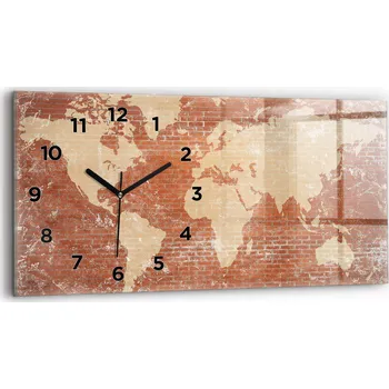 Hodiny Dekorativní nástěnné hodiny s grafikou 60 cm x 30 cm Mapa světa na cihle