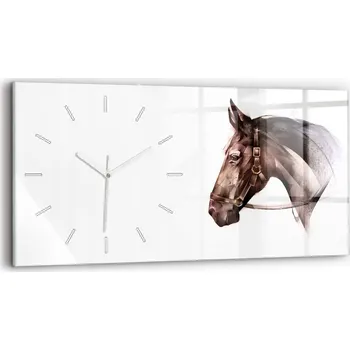 Hodiny Moderní skleněné nástěnné hodiny s potiskem 60x30 cm Malovaný profil koně