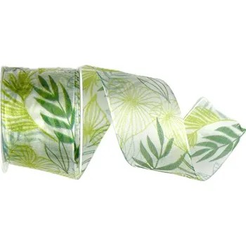 Stuha Stuha taftová WHITE JUNGLE bílá průsvitná 40mm x 2m (15,-Kč/m) (Stuha organzová, barva bílá, průsvitná, oboustranná, pestrobarevný potisk, s vetkaným vlascem v obou okrajích)