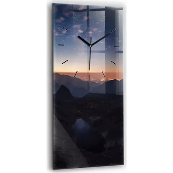 Hodiny Vertikální Skleněné Nástěnné Hodiny S Potiskem Hory při západu slunce 30x60 cm