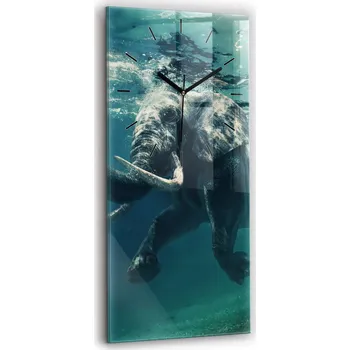 Hodiny Skleněné nástěnné hodiny do obýváku s grafikou Plující slon v oceánu 30x60 cm