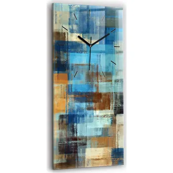 Hodiny Vertikální Skleněné Nástěnné Hodiny s Grafikou Barevné pozadí – abstrakce 30x60 cm