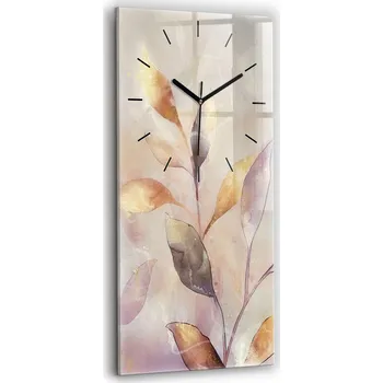 Hodiny Vertikální Skleněné Nástěnné Hodiny s Abstraktním Boho Motivem Listů 30x60 cm