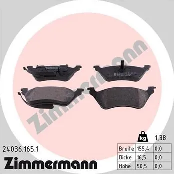 Brzdová destička Sada brzdových destiček, kotoučová brzda ZIMMERMANN 24036.165.1