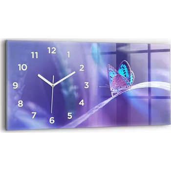 Hodiny Foto Skleněné Hodiny Nástěnné do Moderního Interiéru Motýl na Trávě 60x30 cm