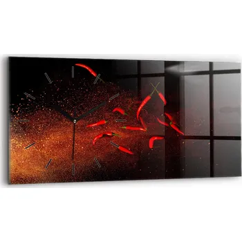 Hodiny Moderní skleněné nástěnné hodiny s potiskem 60 cm x 30 cm Chilli Papričky