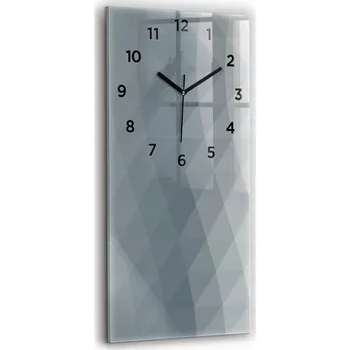 Hodiny Vertikální skleněné nástěnné hodiny do kanceláře s grafikou Šedá abstrakce 30x60 cm