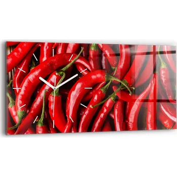 Hodiny Horizontální Skleněné Nástěnné Hodiny do Kanceláře s Motivem Pálivých papričky 60x30 cm