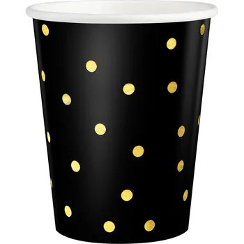 Jednorázové nádobí Černý papírový kelímek se zlatými tečkami 220 ml sada 6 kusů