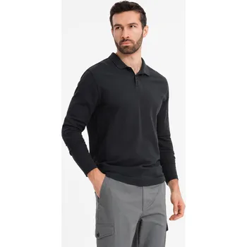 Pánské polo tričko BASIC s límečkem a dlouhým rukávem - černé V2 OM-POBL-0114 - L