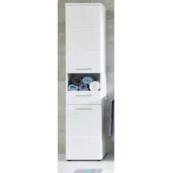Koupelnový nábytek trendteam Koupelnová vysoká skříňka Monte White Melamin/Bílý vysoký lesk Hluboká zásuvka 37 x 189 x 34 cm | 195610101