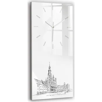 Hodiny Velké skleněné nástěnné hodiny s grafikou Tichá skica starého města Poznaň