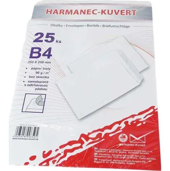 Obálka Poštovní obálka B4 bílá s krycí páskou 353x250mm, 1bal/25ks