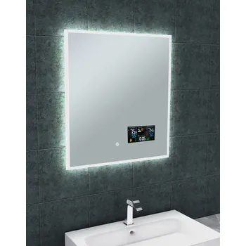 Zrcadlo LED zrcadlo BRIGHT DIGITAL 60x65 cm, počasí, ukazatel venkovní a vnitřní teploty, barometr
