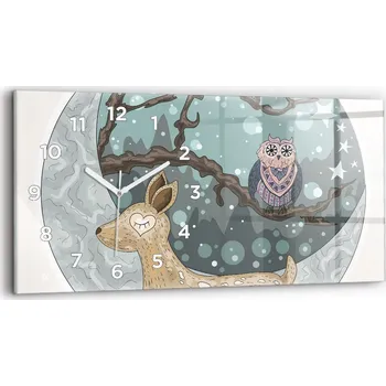 Hodiny Moderní skleněné hodiny s grafikou na zeď 60x30 cm Noční zvířata Měsíc