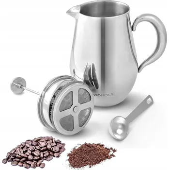 Kávovar Zaparzacz Do Kawy Kawiarka French Press 1L Velký Ocelový Kávovar French Press + Lžička ZDARMA