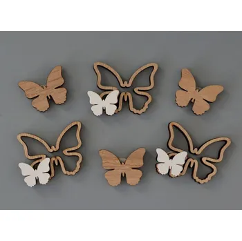 Dřevěné dekorace - MOTÝLCI HNĚDÝ MIX 6 KS
