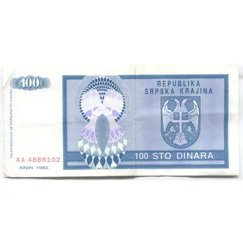 Srbská Krajina. 100 dinara 1992. Pi. R3.