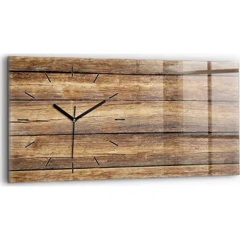 Hodiny Horizontální Skleněné Nástěnné Hodiny do Kanceláře s Grafikou Dřevěná prkna 60x30 cm
