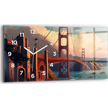Hodiny Moderní skleněné nástěnné hodiny s potiskem 60x30 cm Most v San Franciscu