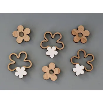 Dřevěné dekorace - KVĚTINY HNĚDÝ MIX 6 KS