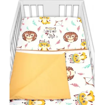 2-dílné bavlněné povlečení Ježek a Liška -bílá s potiskem/hořčicová,135x100cm, Velikost povlečení 135x100