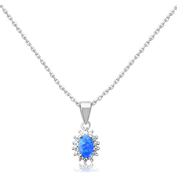 Náhrdelník Stříbrný náhrdelník s modrým opálem obklopeným zirkony - Meucci SS347N Velikost: 50