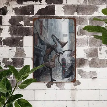 Plechová cedule BAF Kovová cedule Tančící abstraktní hudební nástroj 30 x 20 cm