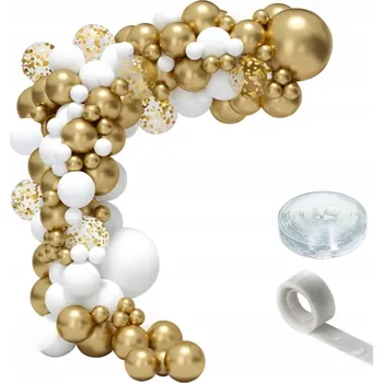 Balónek BALÓNKOVÁ GIRLANDA SADA BALÓNKY BÍLÉ ZLATÉ KONFETY LEPICÍ PÁSKA 91 ks