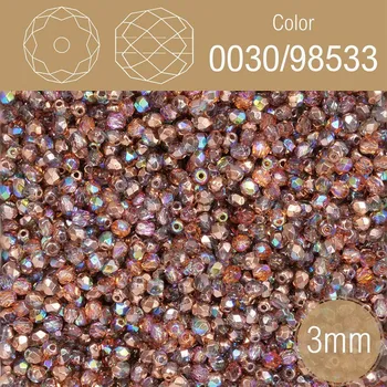 Šperk Korálky BROUŠENÉ 3mm. Barva 0030/98533 průhledná s pokovem. Balení 150Ks.