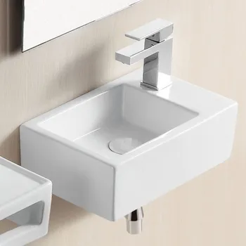 Umyvadlo BESTECO Keramické Umývátko BrainyMini 37R (Bílá), Závěsné s Bočním Otvorem Vpravo, 37 x 23 x 13 cm