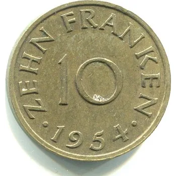 SAARLAND. 10 franken 1954. KM-1