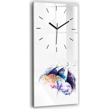 Hodiny Skleněné nástěnné hodiny do kanceláře se vzorem Deštník, déšť a město 30x60 cm