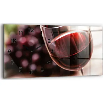 Hodiny Ozdobné nástěnné hodiny s krásnou grafikou 60x30 cm Sklenice červeného vína