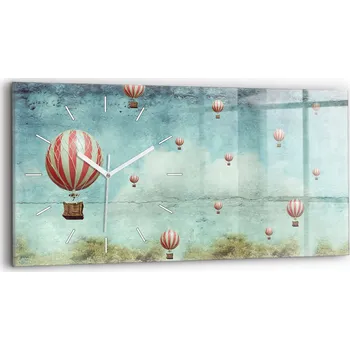 Hodiny Minimalistické skleněné nástěnné hodiny se stylovým potiskem Balónky 60x30 cm