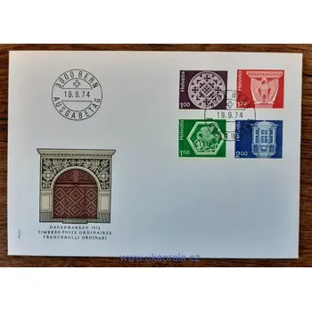 Sběratelství ŠVÝCARSKO FDC 1035/8 v, výplatní, architektura a řemesla, r. 1974