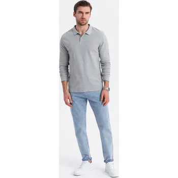 Pánská košile Pánská polokošile BASIC s dlouhým rukávem - šedá melanž V4 OM-POBL-0114 - XXL