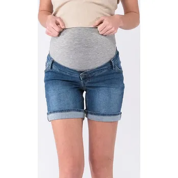 Love2wait Džínové těhotenské šortky Jeans short Long tmavě modré bavlněné Velikost: 31