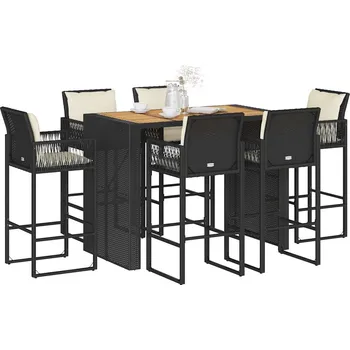 Zahradní sestava 3dílný zahradní barový set s poduškami šedý polyratan akácie