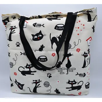 PLÁTĚNÁ TAŠKA BÉŽOVÁ KITTY - CZECH MADE (Nákupní taška s kočkou, kočky, kočka)