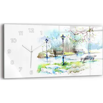 Hodiny Moderní skleněné hodiny s grafikou na zeď 60 cm x 30 cm Malebné jaro