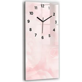 Hodiny Vertikální skleněné nástěnné hodiny do moderního interiéru Kvetoucí růže 30x60 cm