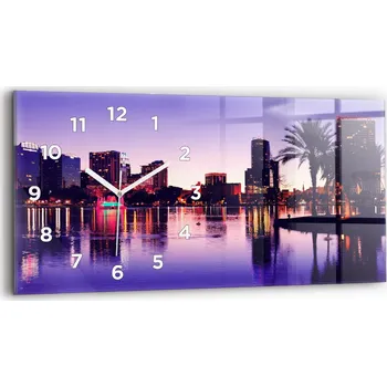 Hodiny Nástěnné Hodiny Skleněné Horizontální S Potiskem Orlando panorama města 60x30 cm