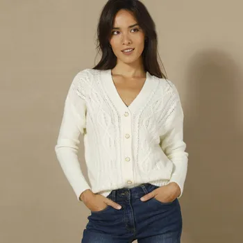 Dámský svetr Propínací svetr s copánkovým vzorem režná 46/48