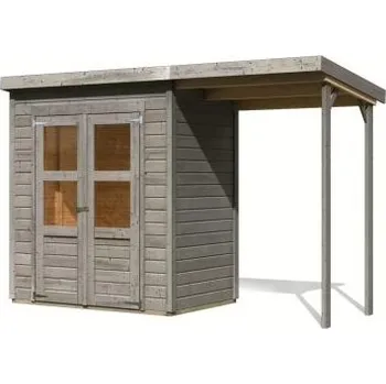 Zahradní domek dřevěný domek KARIBU MERSEBURG 2 + přístavek 166 cm (9408) světle šedý LG4433