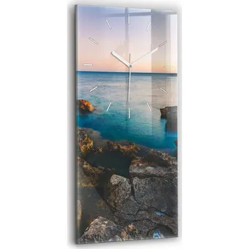 Hodiny Velké nástěnné hodiny z tvrzeného skla s grafikou Tichá mořská krajina 30x60