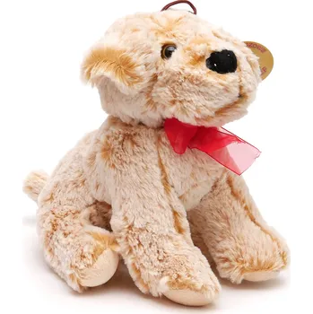 plyšák Plyšová Hračka sedící pejsek s červenou mašlí, hnědý